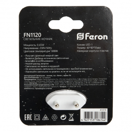 Ночник Feron FN1120 с вилкой 0,45Вт 230В, квадрат, белый 41019