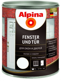 Эмаль алкидная Alpina Fenster und Tuer для окон и дверей 0,75л белая, глянцевая