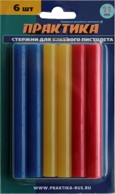 Клей для клеевого пистолета Практика, 11x100 мм, цветной, 6 цветов, 6 шт, 641-688