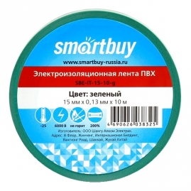 Изолента Smartbuy 0,13х15мм 10м зеленая SBE-IT-15-10-g