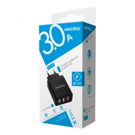 Зарядное устройство Smartbuy сетевое FLASH 2x2.4 А + 1xQC 3.0 3 USB черное SBP-3030