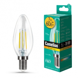 Лампа светодиодная Camelion филаментная свеча 7Вт Е14 220В 830 LED7-C35-FL/830-E14 13452