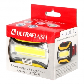 Фонарь Ultraflash налобный 1 Вт COB LED, 3 реж, 3 X R6, пластик, черный LED5358 13634