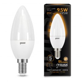 Лампа светодиодная Gauss LED свеча E14 9,5Вт 890lm 3000К 1-10-50