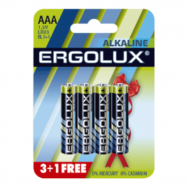 Батарейка Ergolux LR03 Alkaline BL 3+1FREE 1,5В 12865