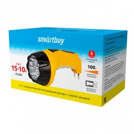 Фонарь Smartbuy аккумуляторный светодиодный 15-10LED с прямой зарядкой желтый SBF-89-Y