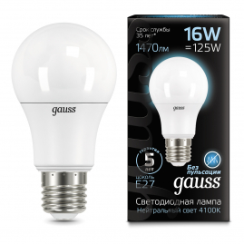 Лампа светодиодная Gauss LED груша A60 16Вт E27 1470lm 4100K 1-10-50