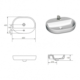 Раковина накладная Cersanit CASPIA 60 OVAL