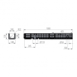 Лоток водоотводный Aquastok Norma DN100 H120 C250 1000х148х120мм пластиковый 11012