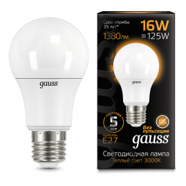 Лампа светодиодная Gauss LED груша A60 16Вт E27 1380lm 3000K 1-10-50