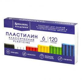 Пластилин классический Brauberg Академия Классическая 6 цветов, 120г 106440