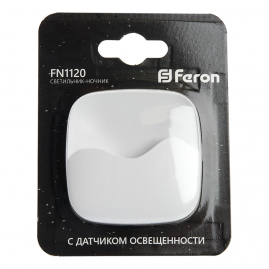 Ночник Feron FN1120 с вилкой 0,45Вт 230В, квадрат, белый 41019