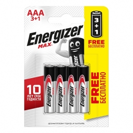 Батарейка Energizer LR 03 MAX BL 3+1 FREE AAA алкалиновая1,5V 14048