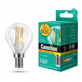 Лампа светодиодная Camelion филаментная шар 7Вт Е14 220В 830 LED7-G45-FL/830-E14 13456