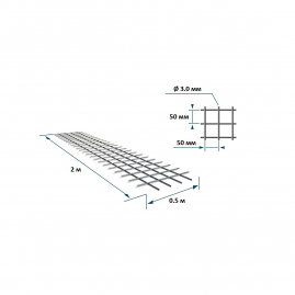 Сетка арматурная в картах 0,5x2м 50x50x3,0мм 1м2